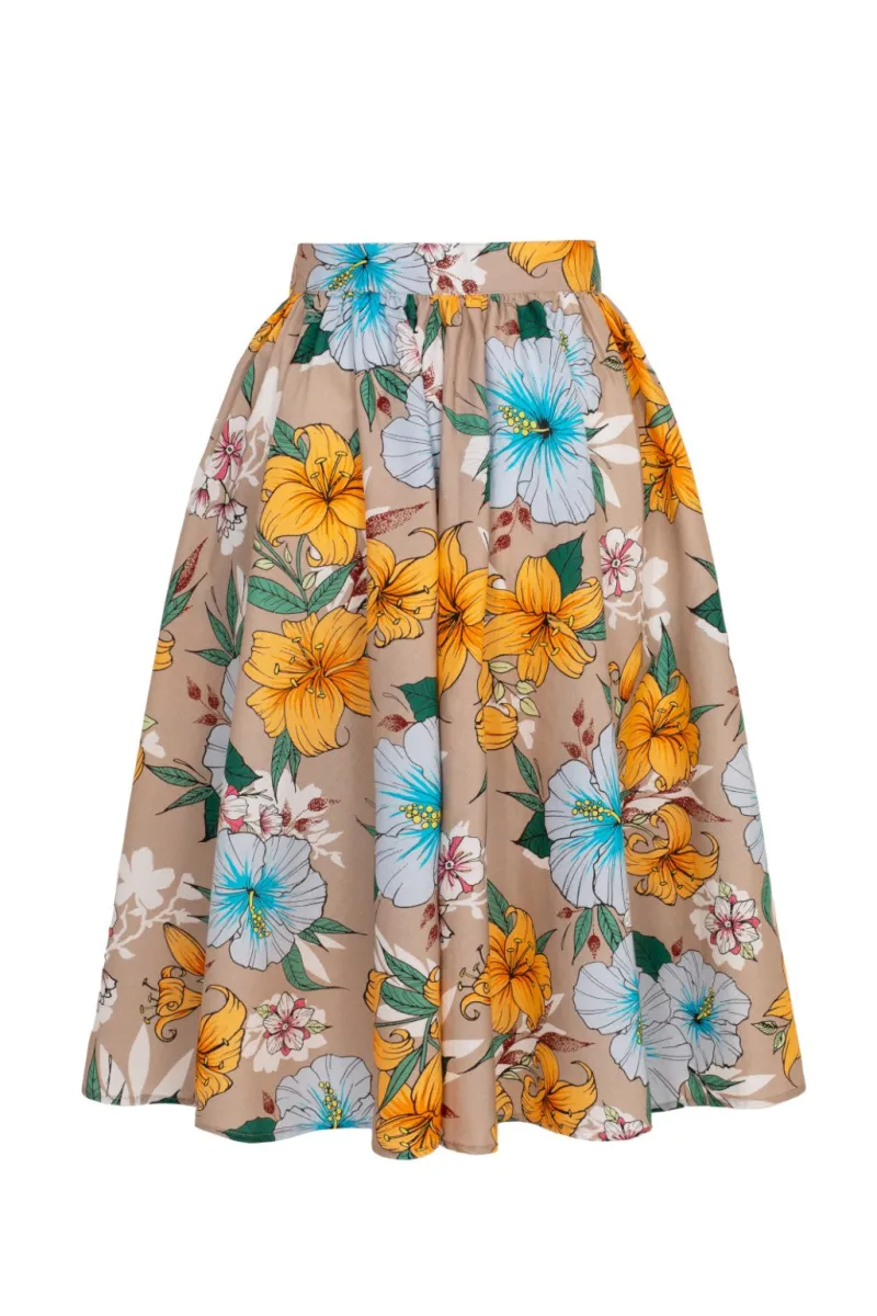Hell Bunny Skirts>Pattaya Skirt Beige