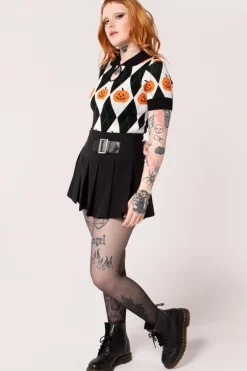 Hell Bunny Tops|Knitwear>Pumpkin Head Top Black/White