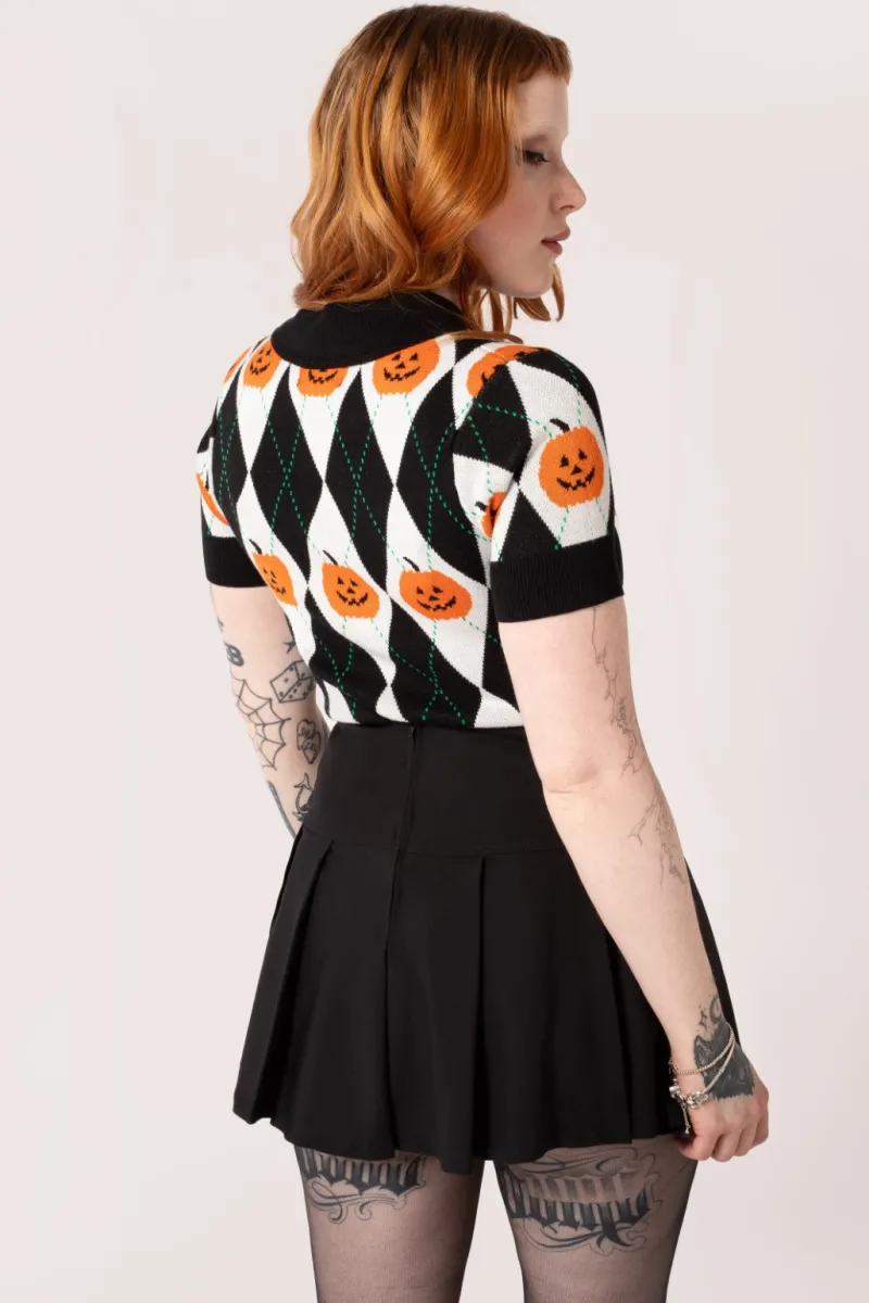 Hell Bunny Tops|Knitwear>Pumpkin Head Top Black/White