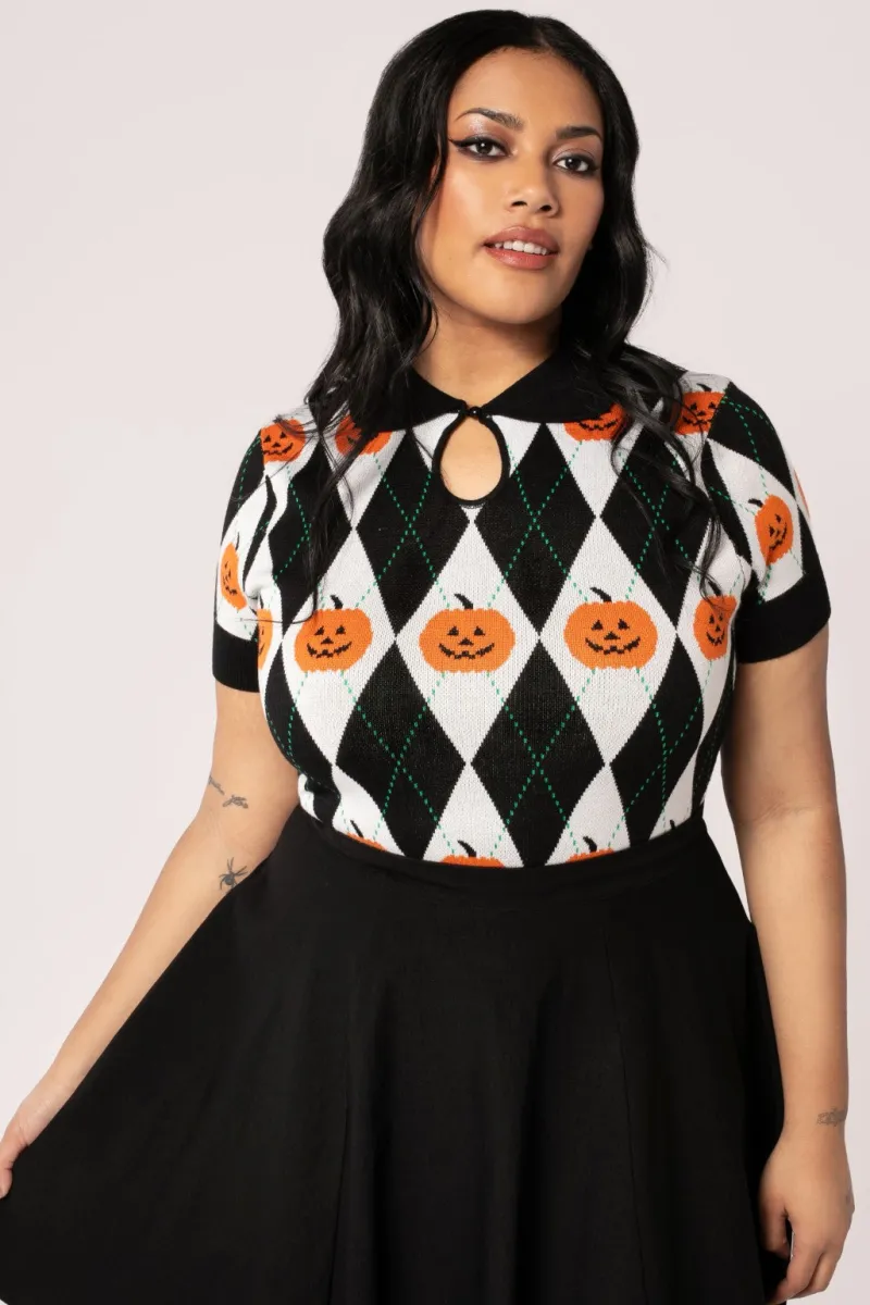 Hell Bunny Tops|Knitwear>Pumpkin Head Top Black/White