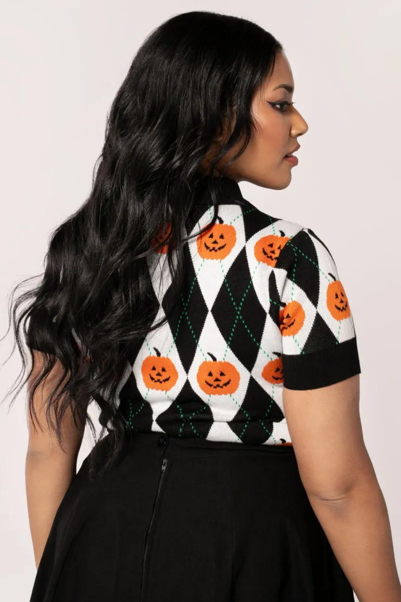 Hell Bunny Tops|Knitwear>Pumpkin Head Top Black/White