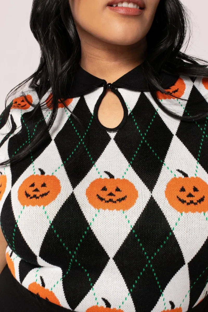 Hell Bunny Tops|Knitwear>Pumpkin Head Top Black/White