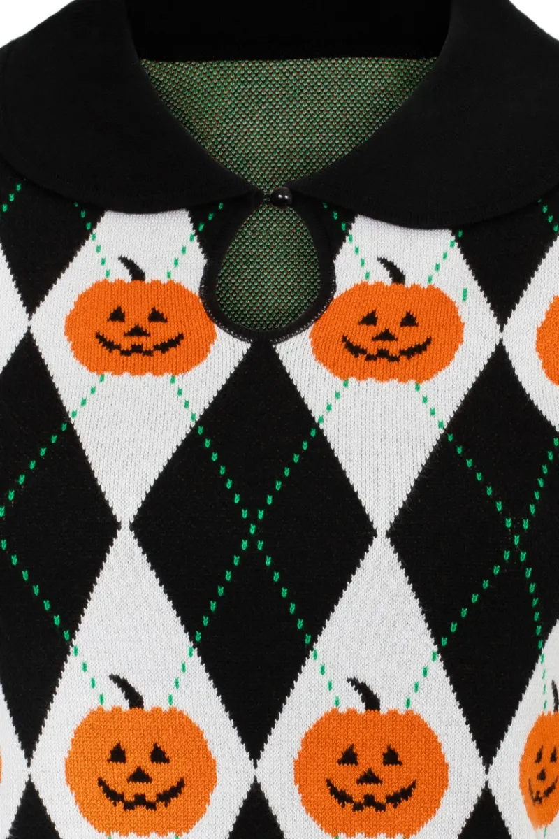 Hell Bunny Tops|Knitwear>Pumpkin Head Top Black/White