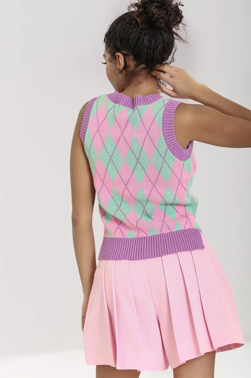 Hell Bunny Tops|Knitwear>Rhombus Vest MultiColour