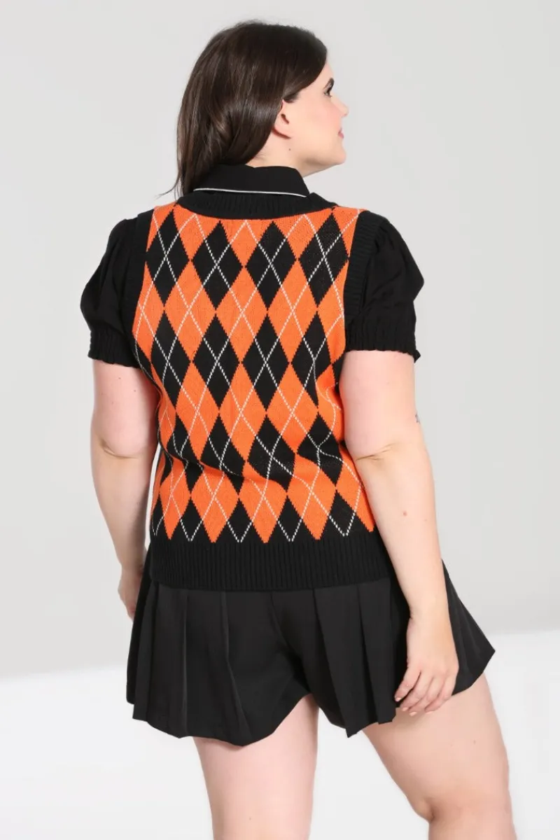 Hell Bunny Tops|Knitwear>Rhombus Vest -Orange Black