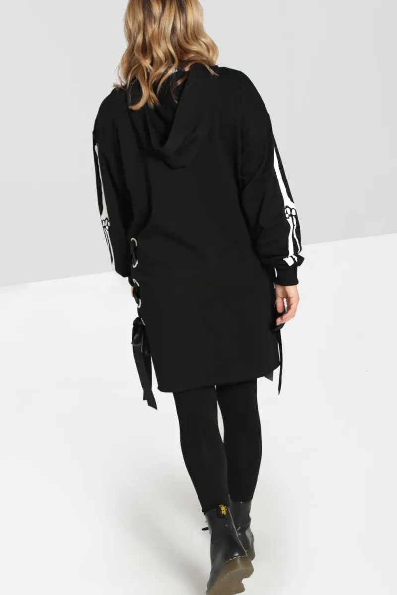 Hell Bunny Tops|Dresses>Skeleton Hoodie Dress Black