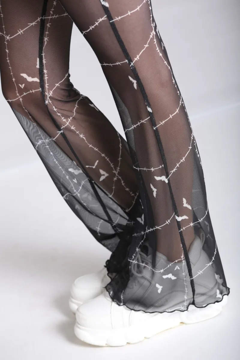Hell Bunny Trousers & Shorts>Stitches Mesh Trousers Black