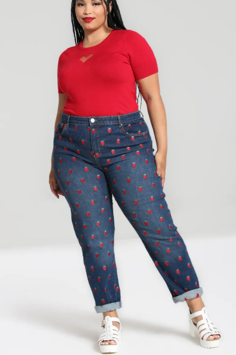 Hell Bunny Trousers & Shorts|Trousers & Shorts>Strawberry Denim Jeans Blue