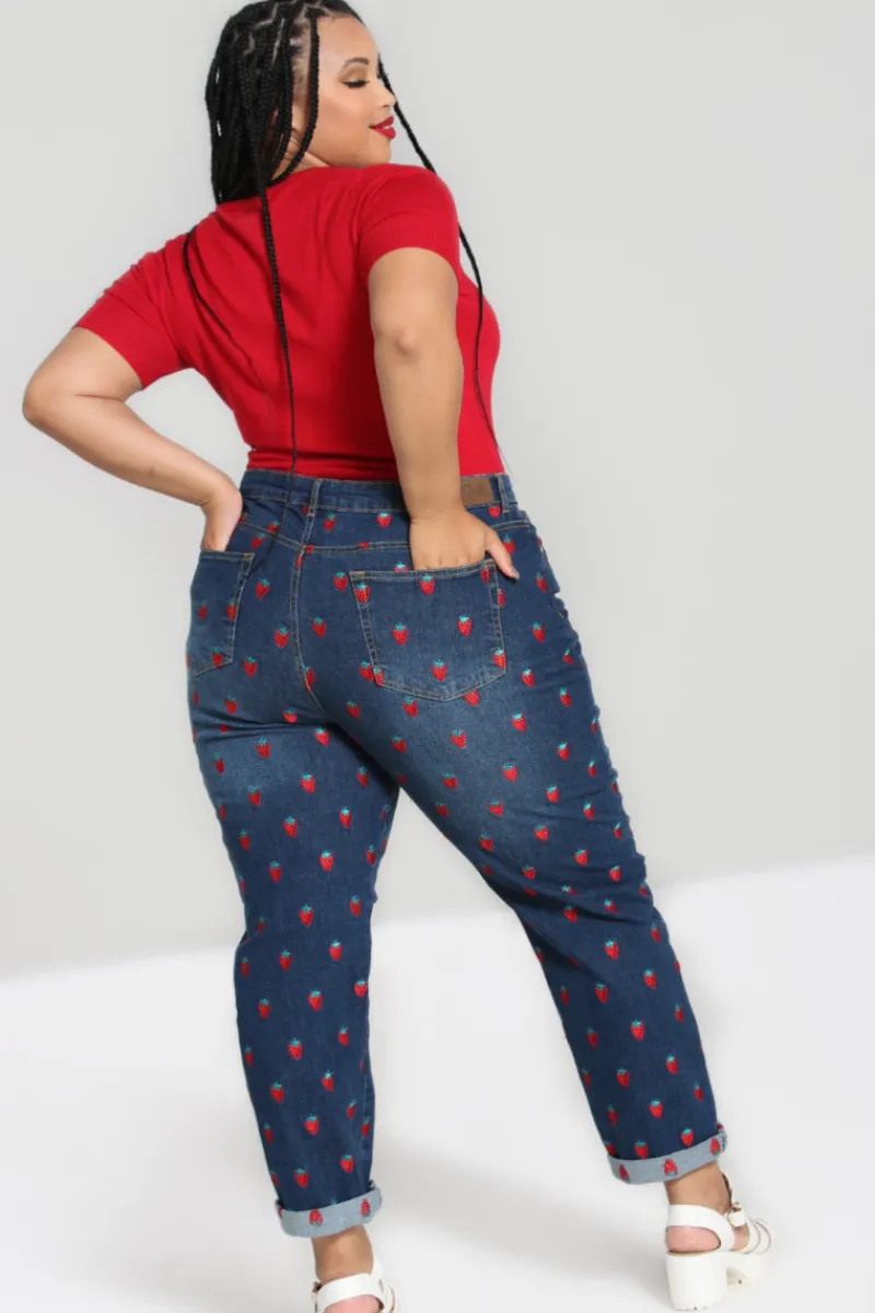 Hell Bunny Trousers & Shorts|Trousers & Shorts>Strawberry Denim Jeans Blue