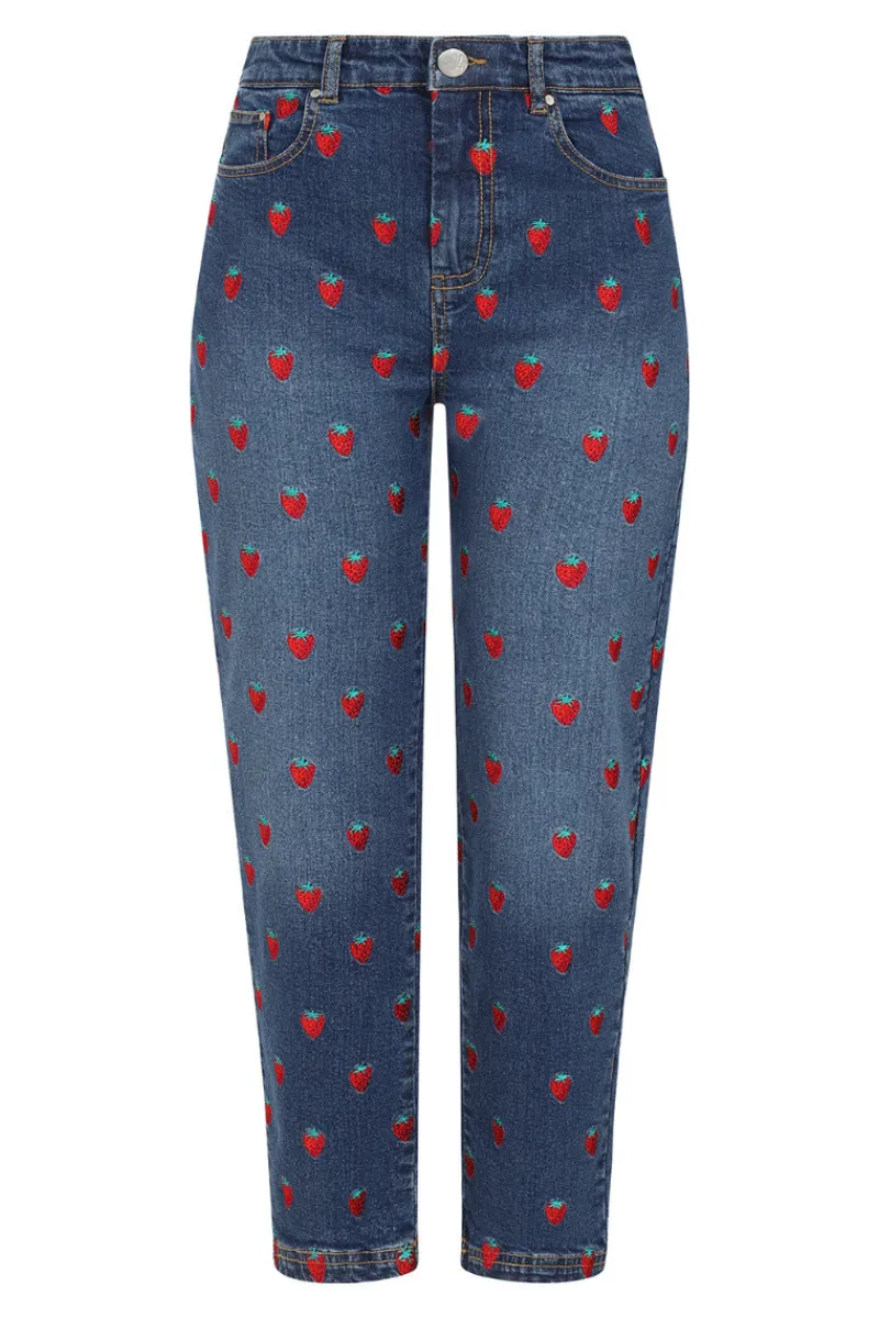 Hell Bunny Trousers & Shorts|Trousers & Shorts>Strawberry Denim Jeans Blue