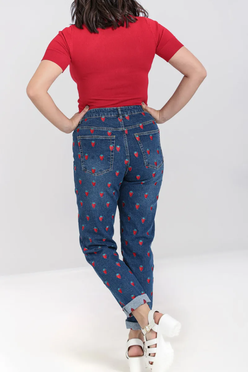 Hell Bunny Trousers & Shorts|Trousers & Shorts>Strawberry Denim Jeans Blue
