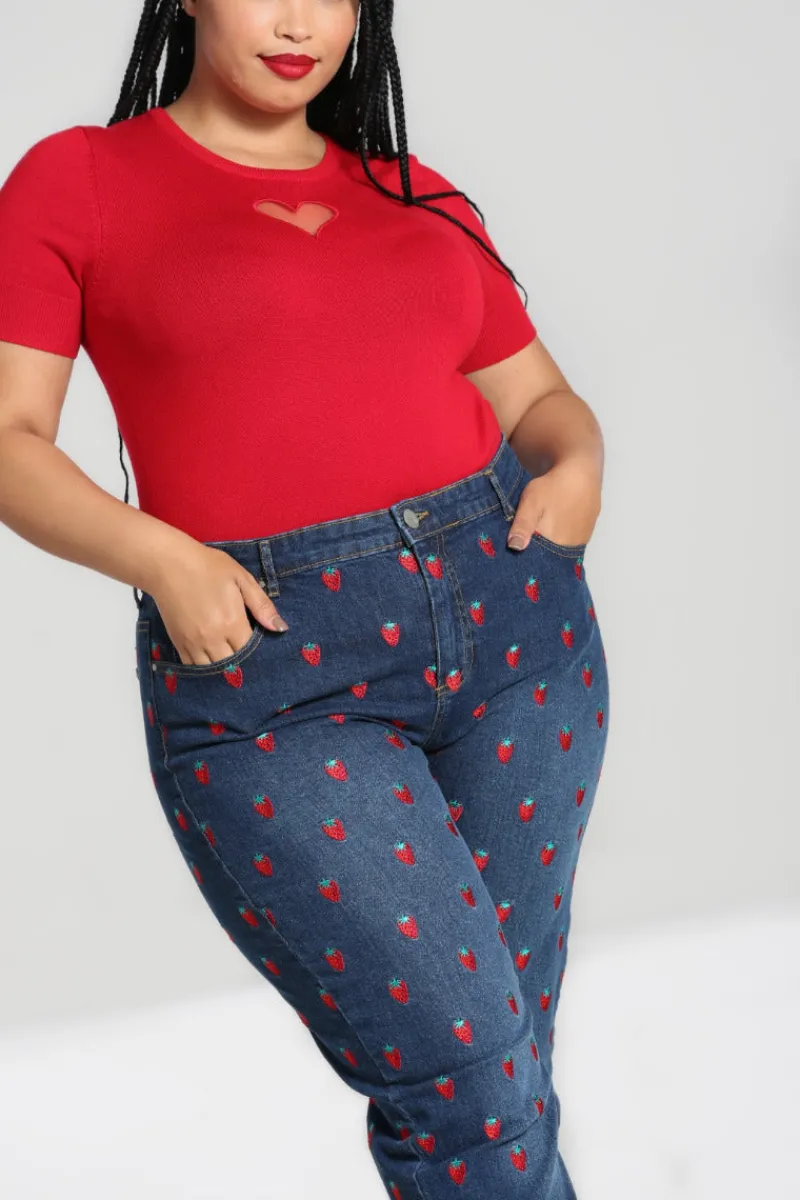 Hell Bunny Trousers & Shorts|Trousers & Shorts>Strawberry Denim Jeans Blue