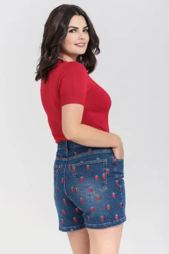 Hell Bunny Trousers & Shorts|Trousers & Shorts>Strawberry Denim Shorts Blue