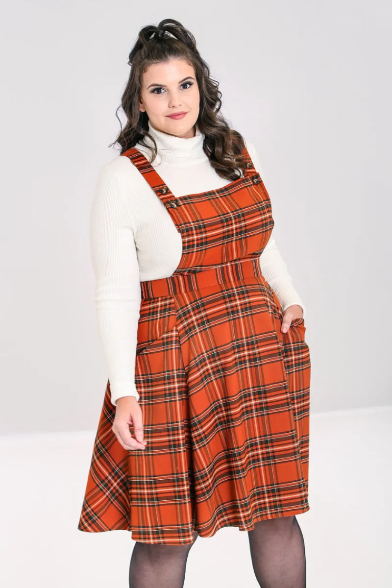 Hell Bunny Dresses|Dresses>Tawny Pinafore Dress Brown