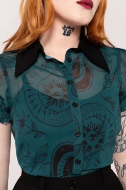 Hell Bunny Tops|Blouses>Venom Blouse DarkGreen