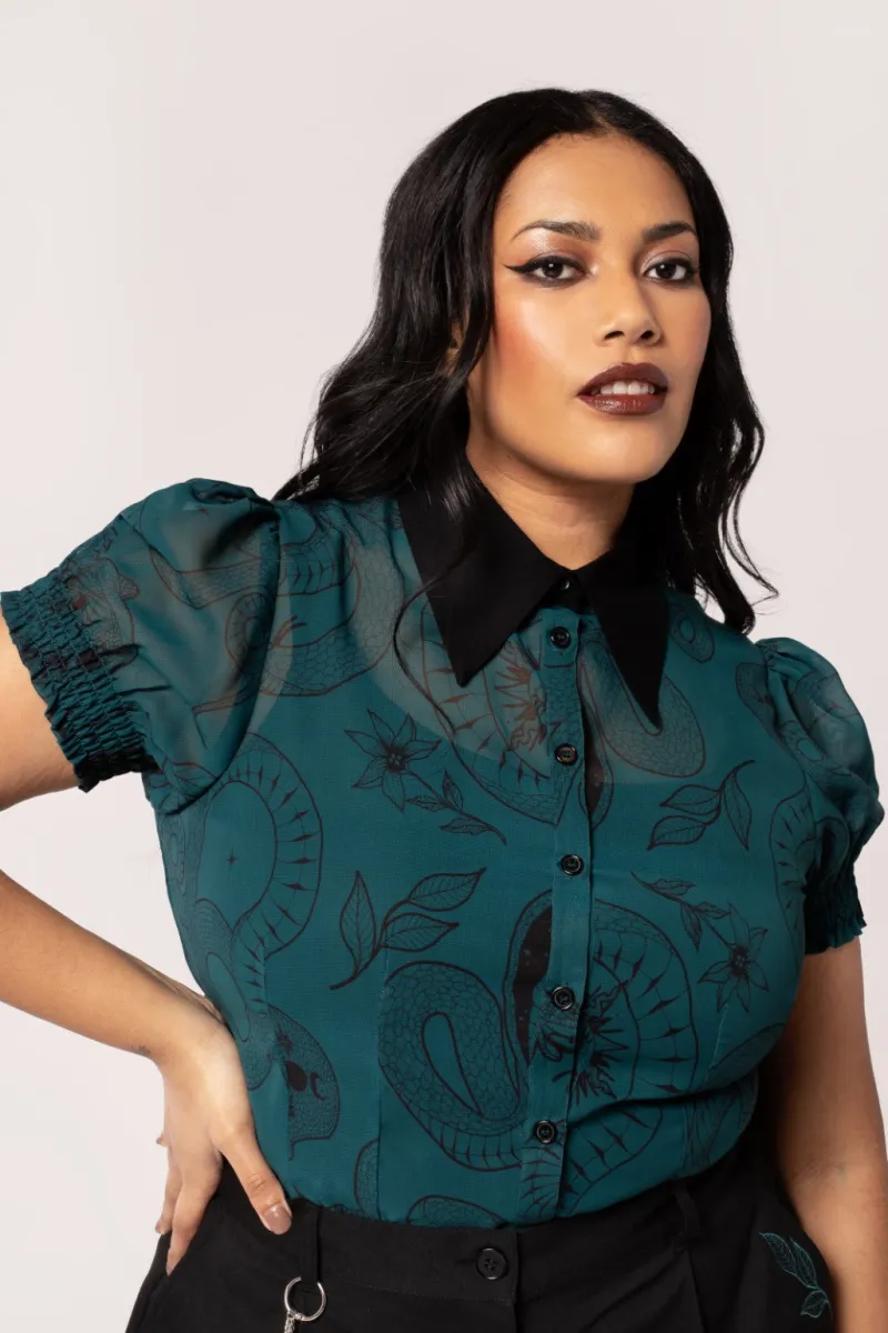 Hell Bunny Tops|Blouses>Venom Blouse DarkGreen