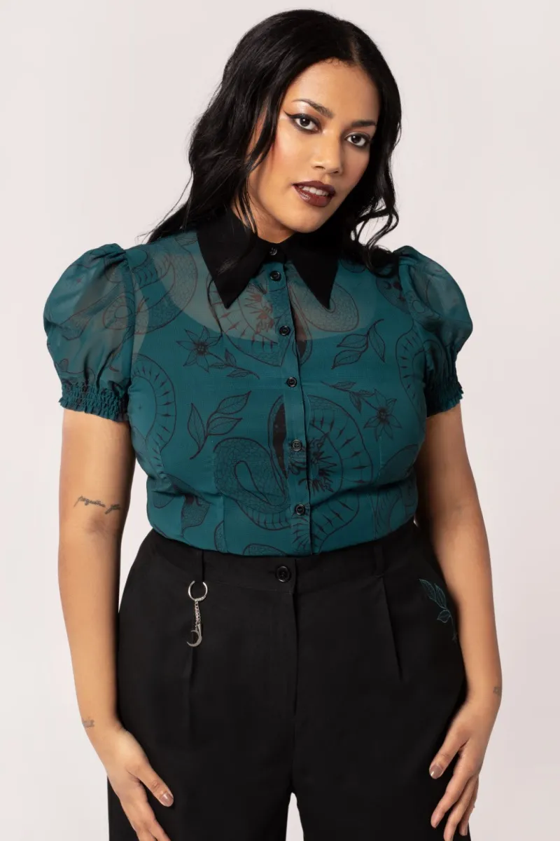 Hell Bunny Tops|Blouses>Venom Blouse DarkGreen