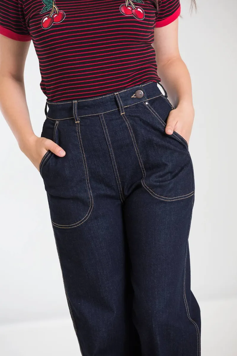 Hell Bunny Trousers & Shorts|Trousers & Shorts>Weston Denim Trousers Navy