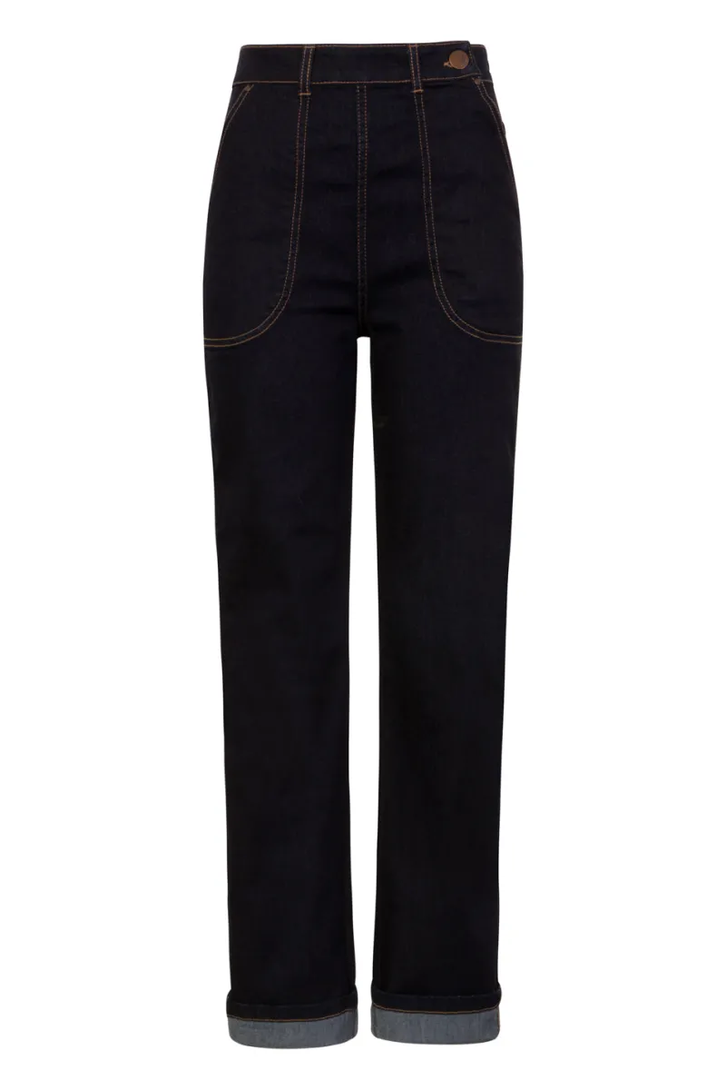 Hell Bunny Trousers & Shorts|Trousers & Shorts>Weston Denim Trousers Navy