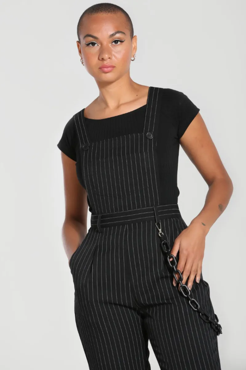 Hell Bunny Trousers & Shorts|Trousers & Shorts>Wolfie Dungarees Black