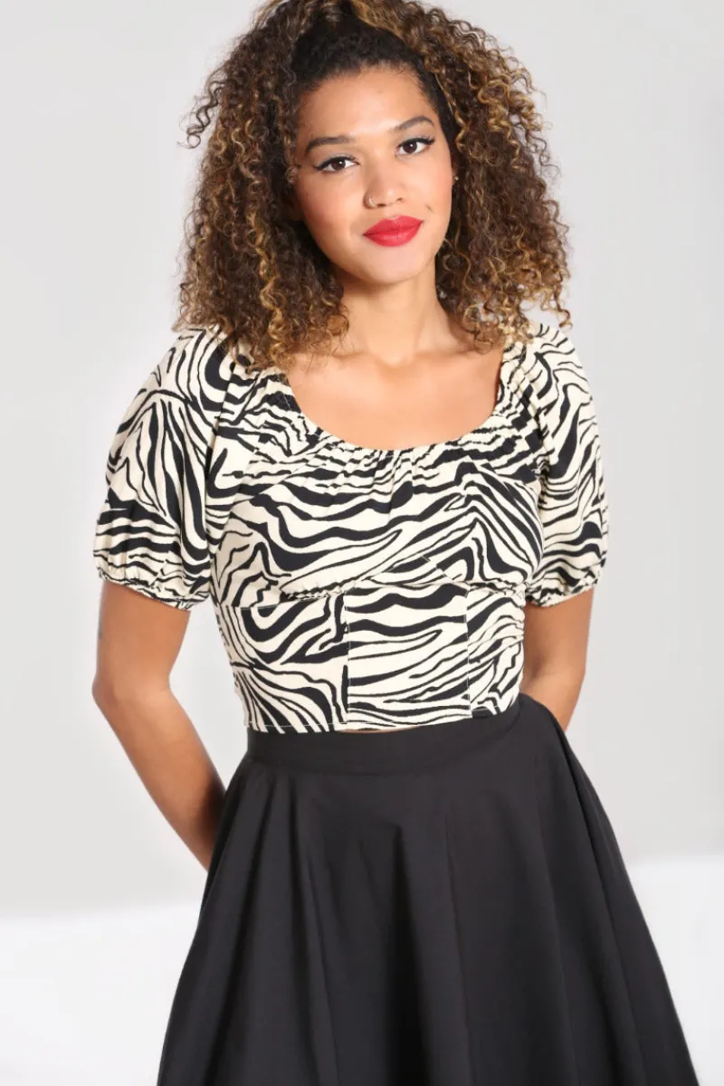 Hell Bunny Tops|Tops>Zebra Crop Top Ivory
